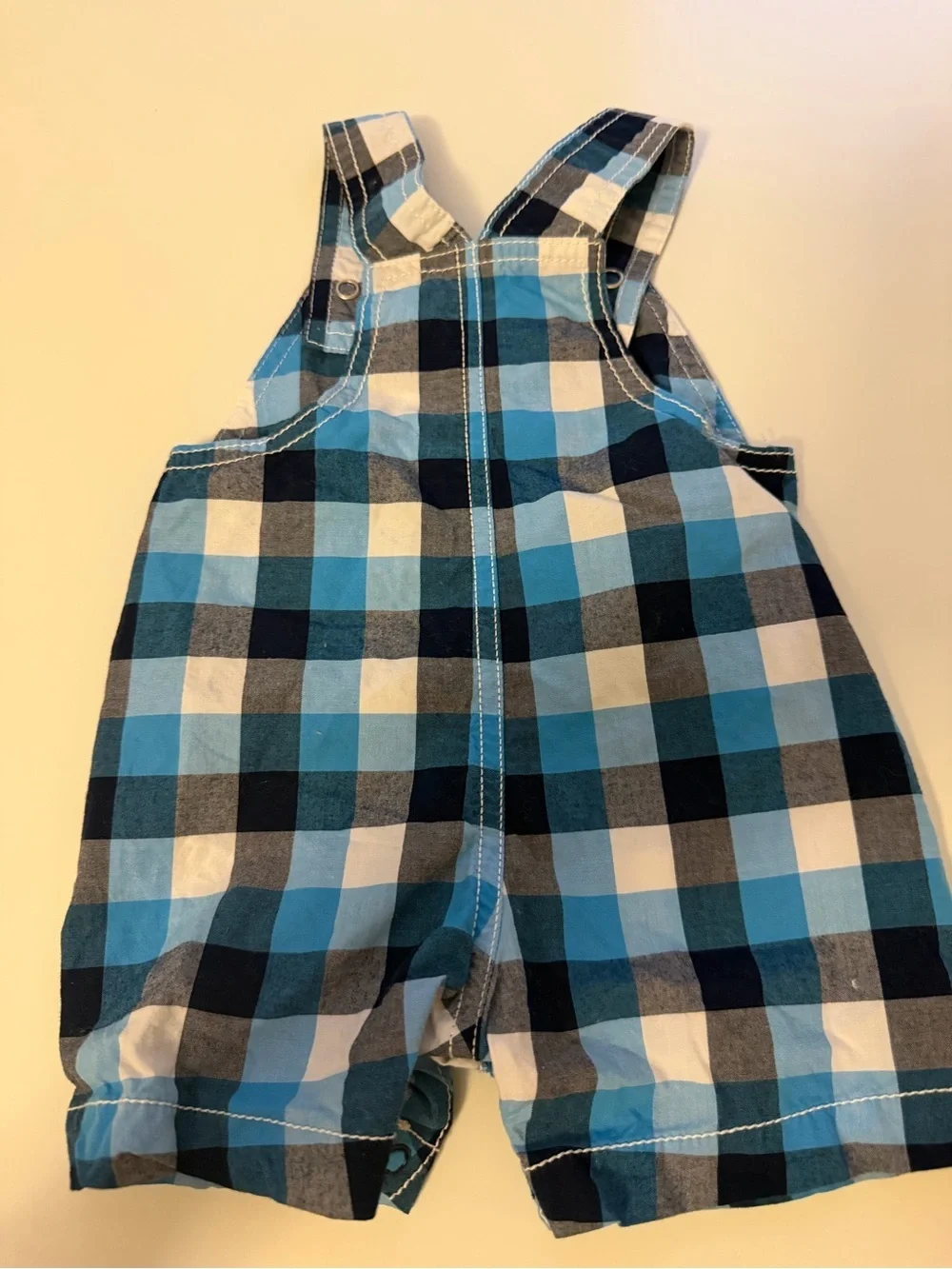 Carter's Blue Plaid Shortalls with Embroidered Elephant